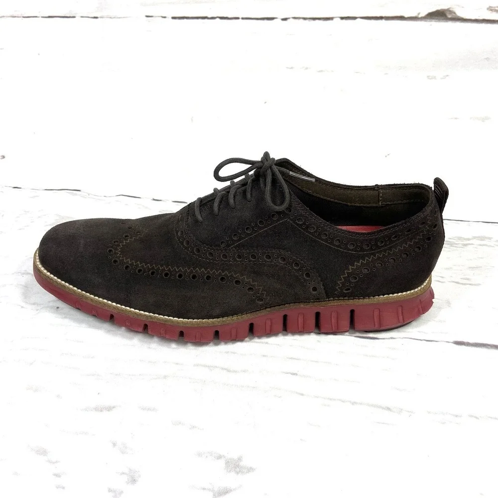 Cole Haan Shoes Men's 10.5 Brown Red Zerogrand  Wingtip Oxfords Suede